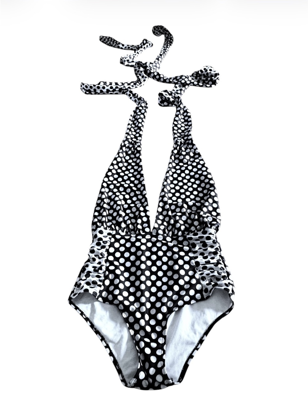 Marilyn Monroe Polka Dot Convertible Plunge Halter One-Piece Strappy Swimsuit Sm